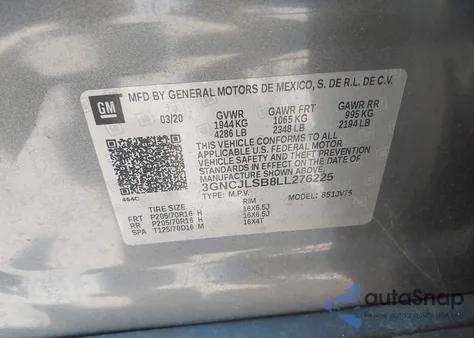 2020 Chevrolet Trax Fwd Lt from USA, damaged, VIN 3GNCJLSB8LL276225